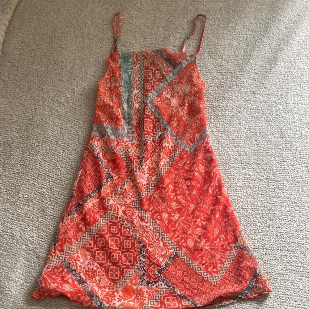 Orange Patchwork Print Spaghetti Strap Sundress